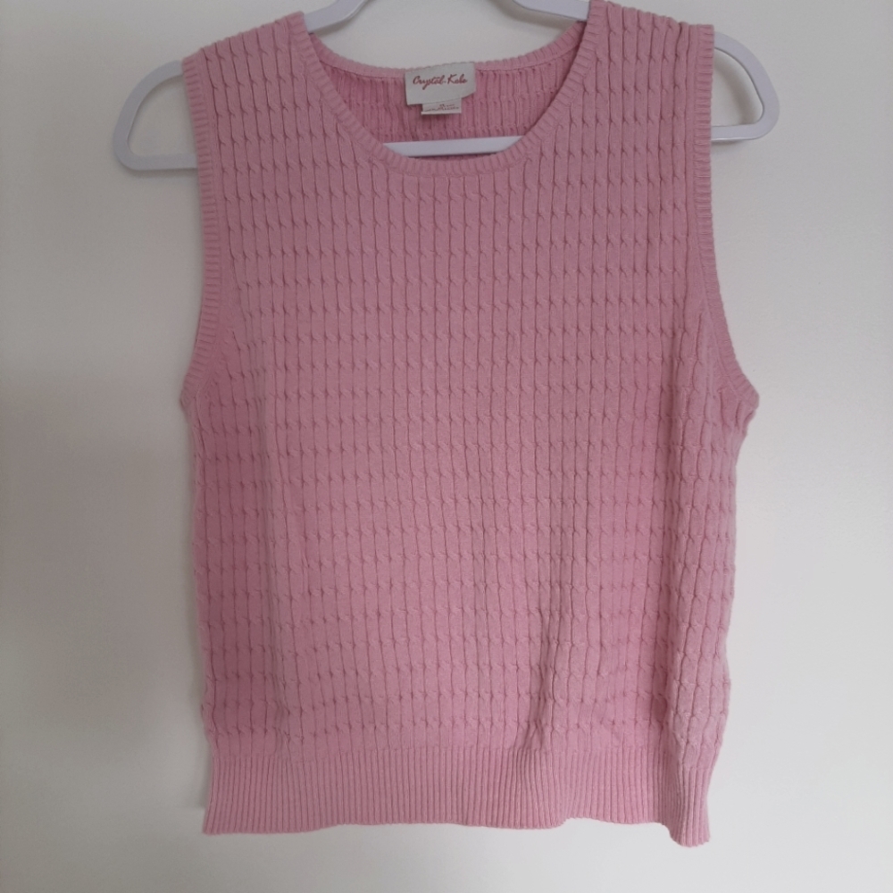 Vintage Cable Knit Pink Sweater Vest - M